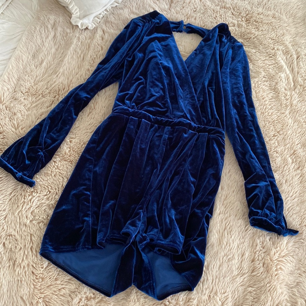 Midnight blue velvet short jumpsuit